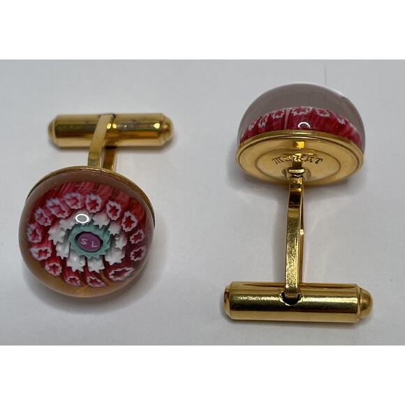 Charles Murat Millefiori Glass Cufflinks Red White Gold Plated x Saint-Louis Col - Picture 2 of 14